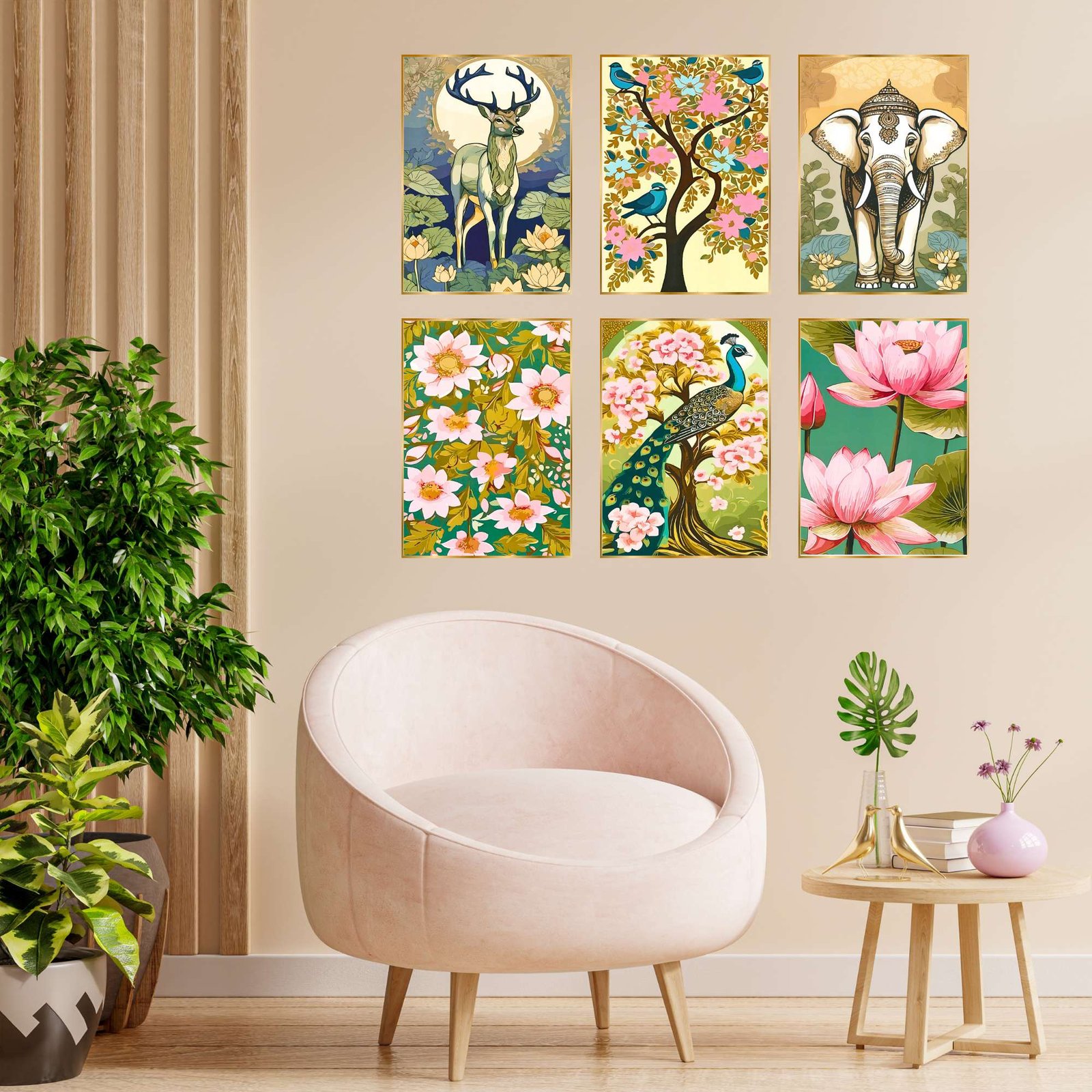 Set of Six Wall Paintings for Wall Dacoration Golden Framed Wall Paintings for Living Room & Bedroom Wall Art for Home Decoration & Office Wall Décor (13x10 inch CH-GD6-7)
