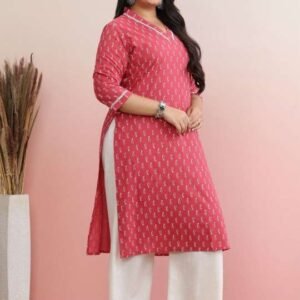 Women's Rayon Printed Straight Kurti With Pant Set