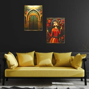 Set of Two Wall Paintings for Wall Dacoration Golden Framed Wall Paintings for Living Room & Bedroom Wall Art for Home Decoration & Office Wall Décor (14x11 inch CH-GD2-16)