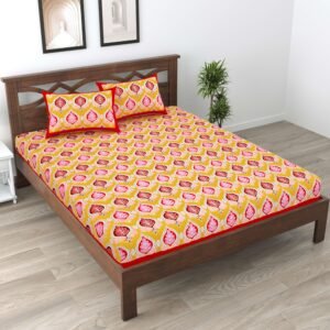 Rajasthani Traditionally Printed Cotton Doublebed Bedsheet With Pack of 2 Pillow Covers